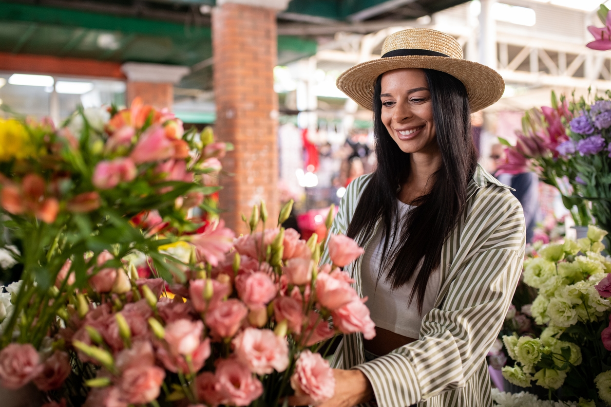 Enjoying a Colorful Flower Market